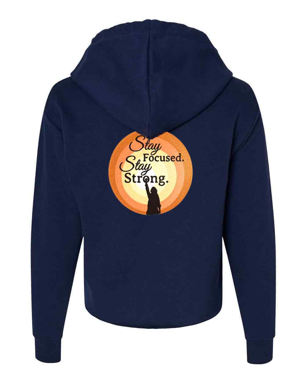 Navy blue hoodie with a pumpkin graphic and text on the back against a white background