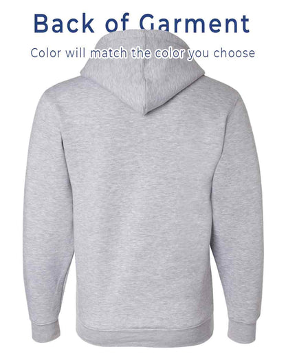 Gray hoodie shown from the back with text indicating color matching options.