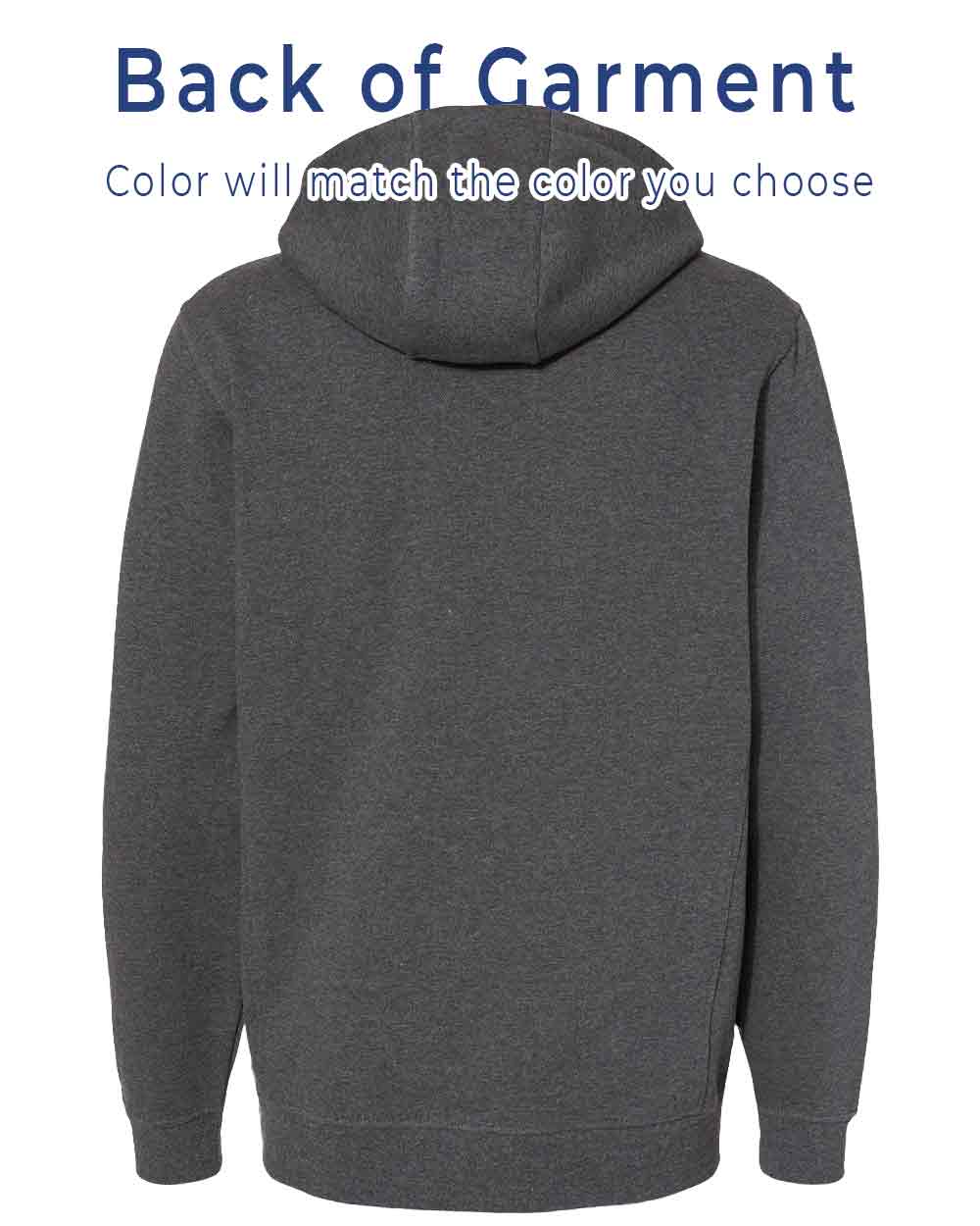 Gray hoodie with text indicating color matching options on a white background