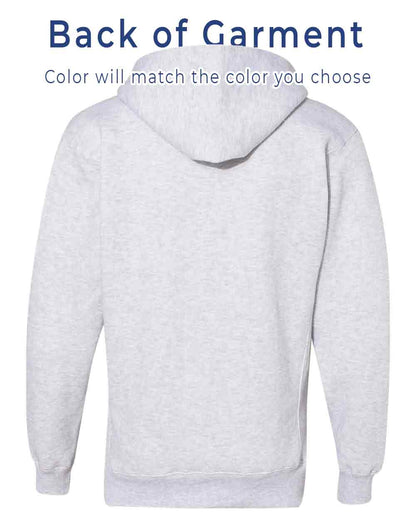 Gray hoodie with text indicating color matching option on a white background