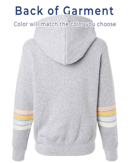 Gray hoodie with colorful sleeves on a white background