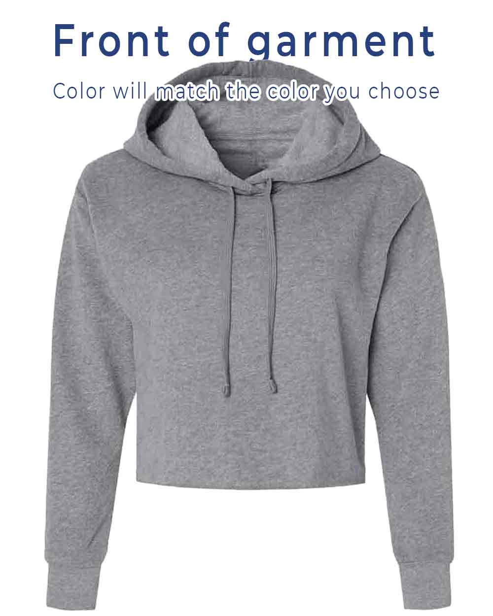 Gray hoodie on a white background with text indicating color matching options.