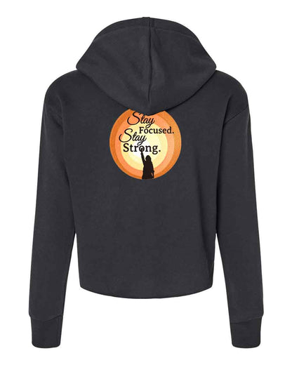 Black hoodie with a motivational graphic on the back against a white background