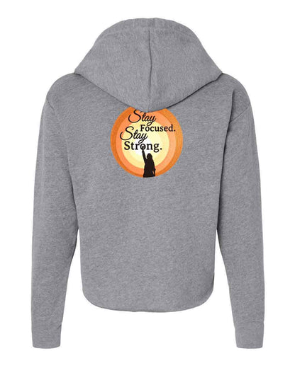 Gray hoodie with a motivational graphic on the back