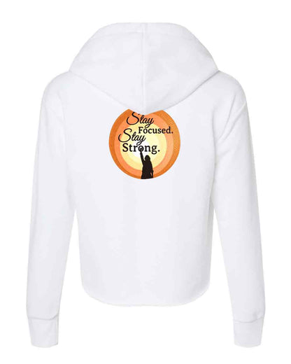 White hoodie with motivational graphic on the back